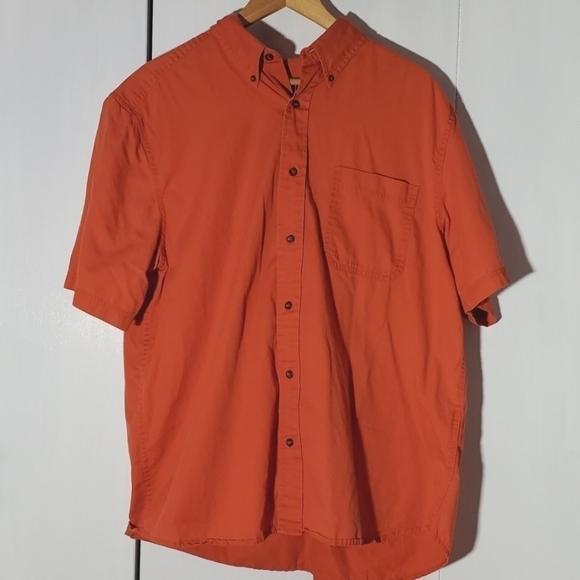 Eddie Bauer- Mens Orange Cotton Short-sleeved Button down Shirt Sz.Large - Picture 1 of 7